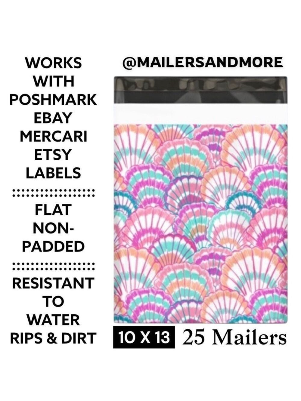 25 10X13 Poly Mailers Seashell Shells Flat Mailers PRICE IS FIRM - Picture 3 of 7